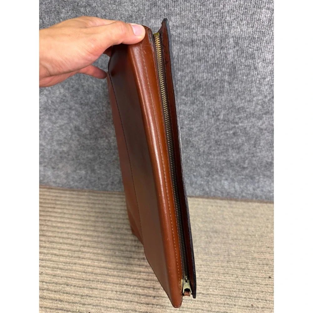 Vintage Brown Leather 3 Ring Binder Portfolio Organizer Zippered Document Case